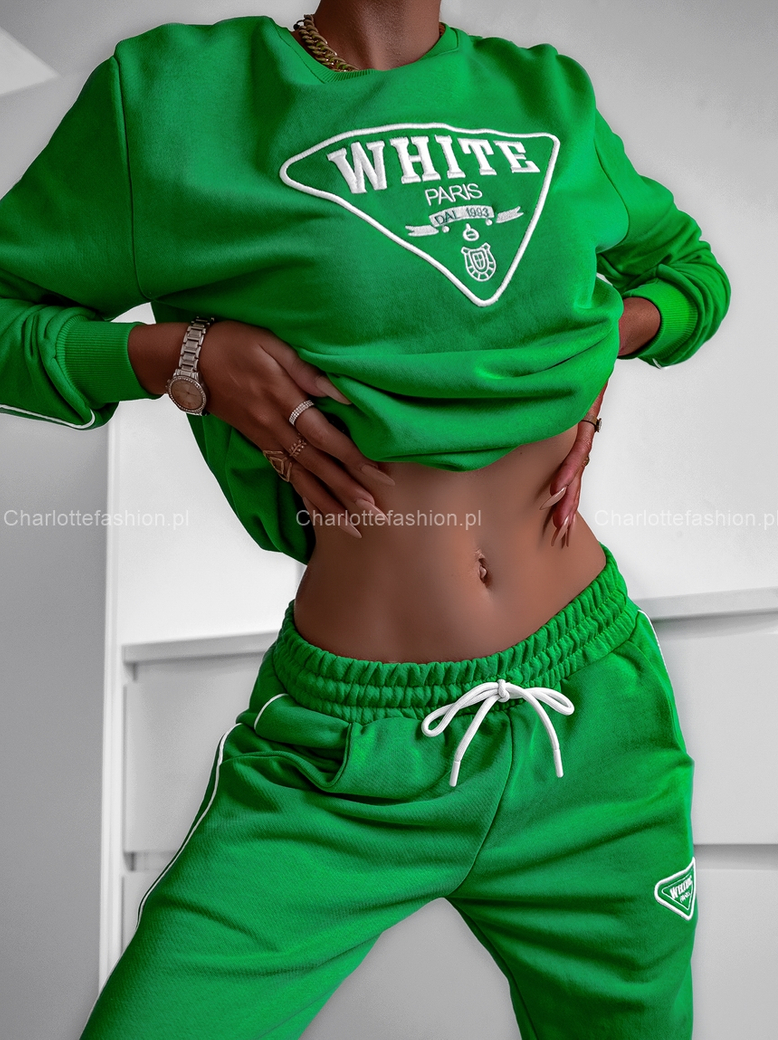 Komplet dresowy zielony z białą kamizelką N252