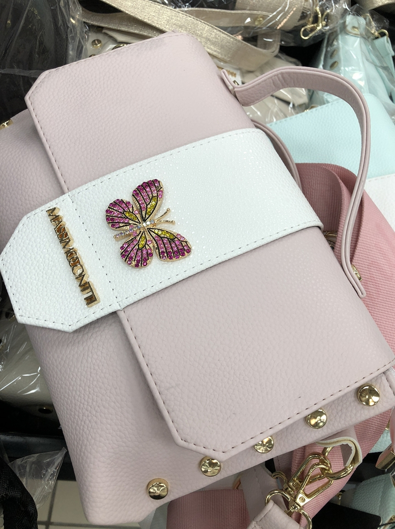 Kuferek z różowym motylem i dwoma paskami różowy Butterfly J198