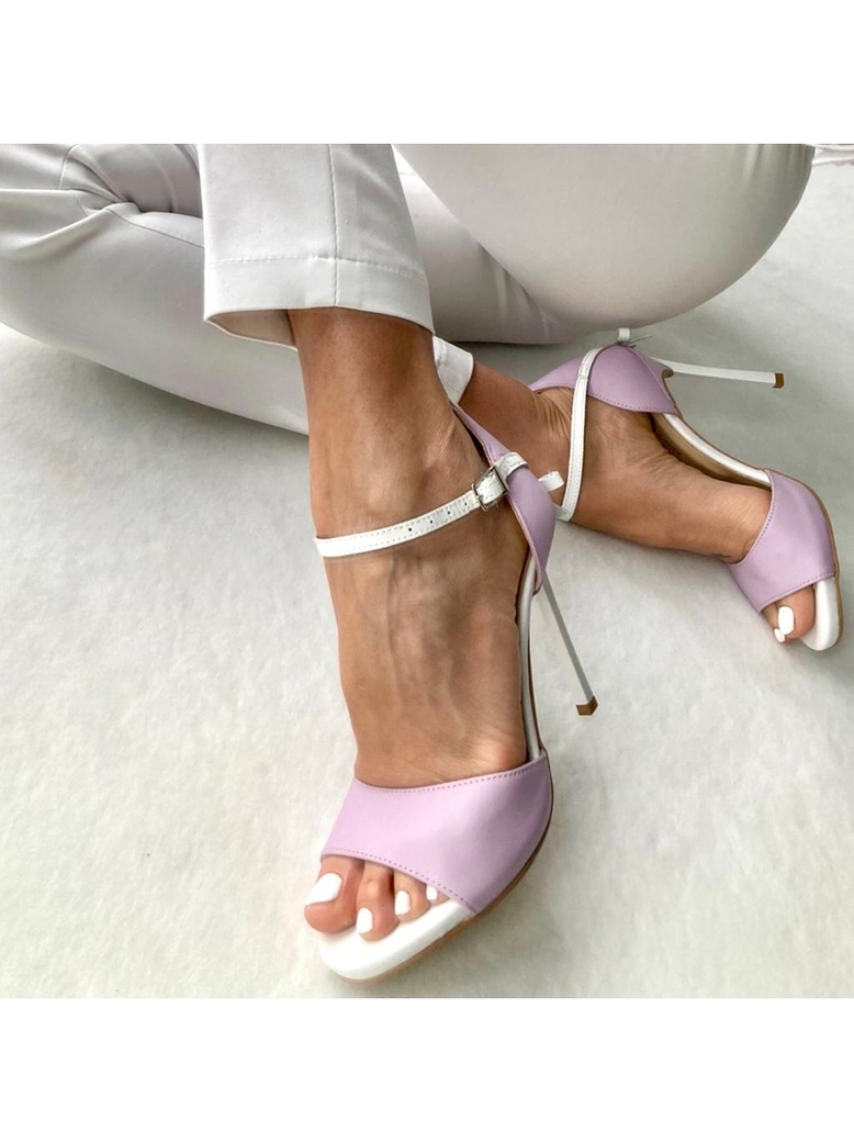 Sandały na szpilce biało liliowe Beth I565