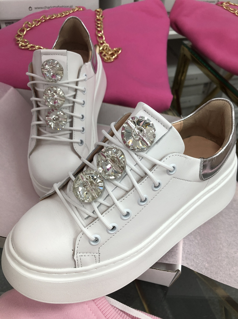 Sneakersy na wysokiej podeszwie białe Diamonds I549