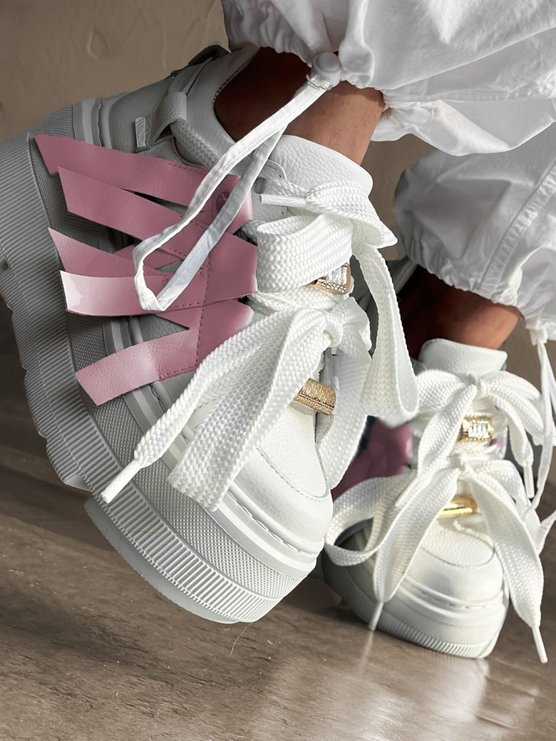 Sneakersy skórzane biało różowe Premium Hold I613