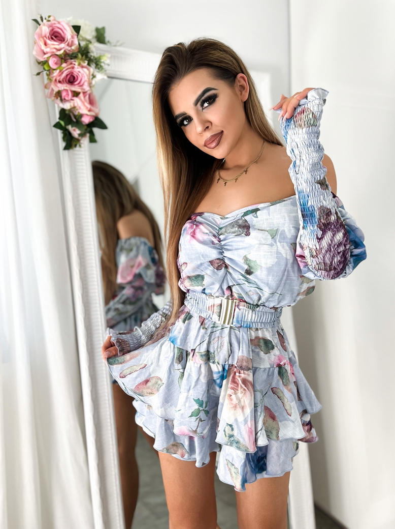 Sukienka-kombinezon z paskiem w kwiaty Sauvanne B221